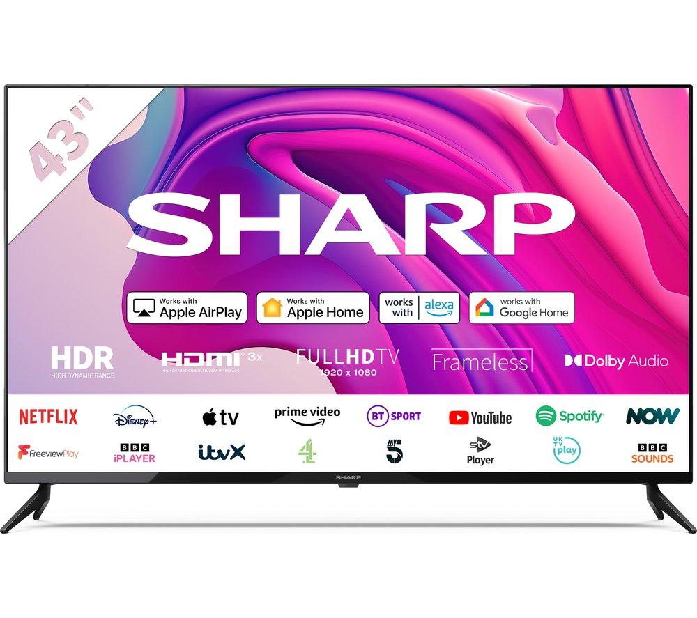 SHARP 2T-C43FD7KF1FB  Smart Full HD HDR LED TV, Black