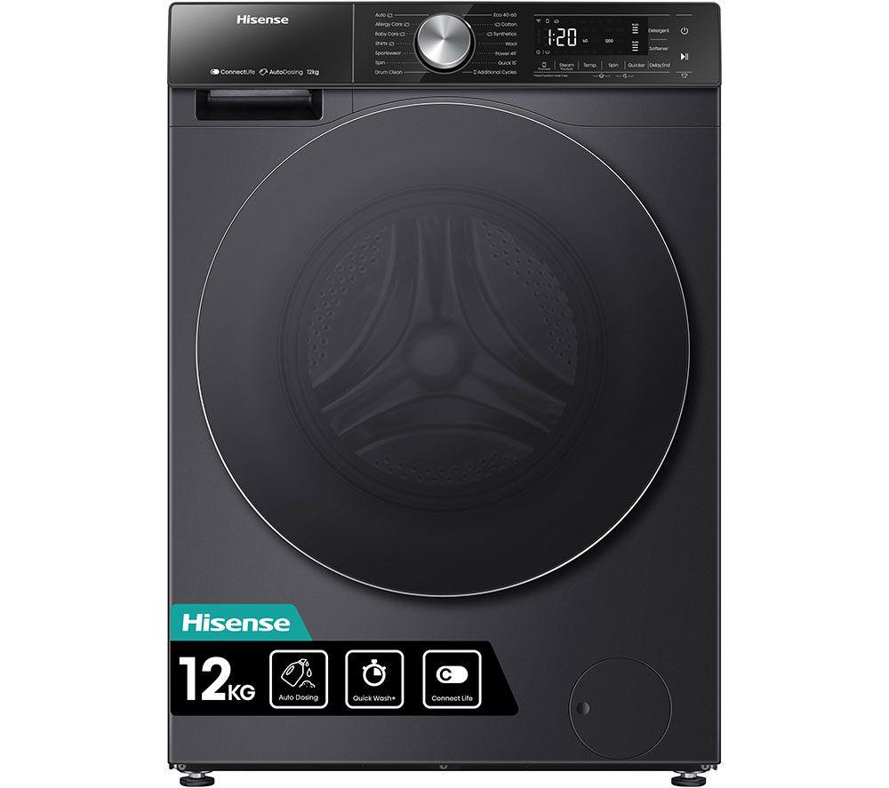 HISENSE WF5S1245BB WiFi-enabled 12 kg 1400 Spin Washing Machine - Black, Black