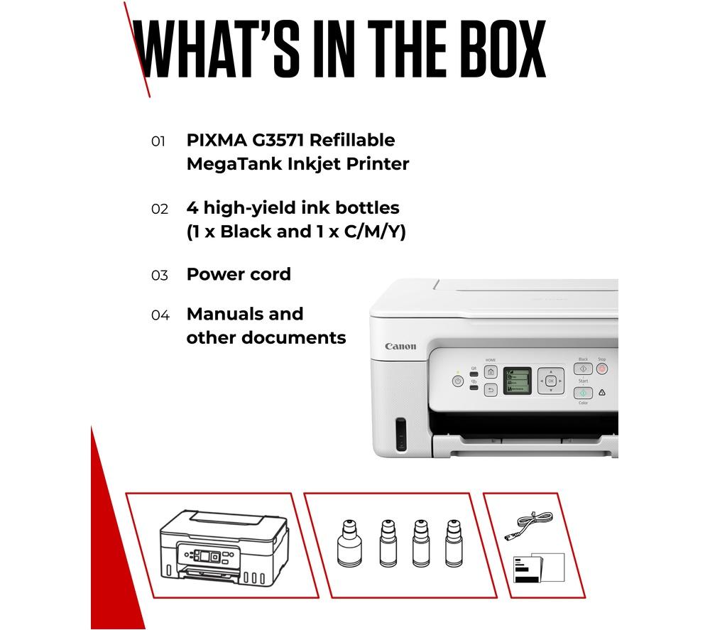 CANON PIXMA G3571 All-in-One Wireless Inkjet Printer - White image number 8 of 9