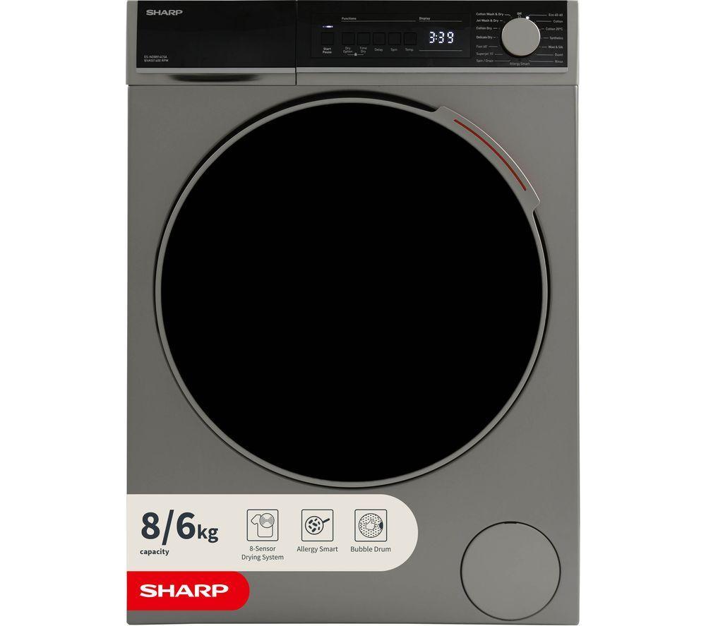 SHARP ES-NDB814CSA-EN 8 kg Washer Dryer – Dark Silver, Silver/Grey