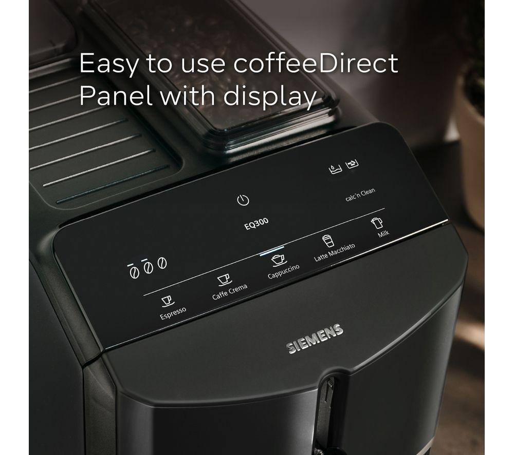 SIEMENS TF301G19 EQ300 Bean to Cup Fully Automatic Freestanding Coffee Machine - Piano Black image number 5 of 13