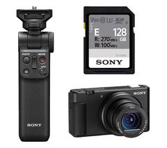 SONY ZV-1 High Performance Compact Vlogging Camera, GP-VPT2BT Shooting Grip & SD Card Bundle