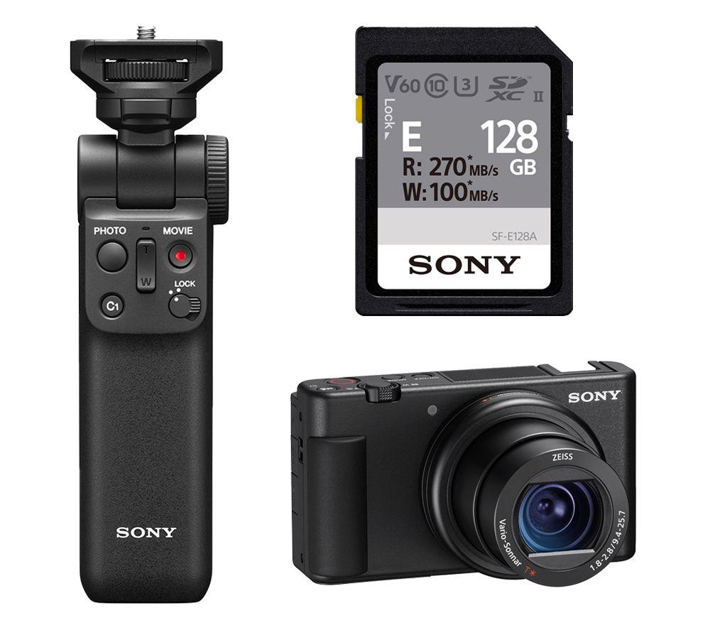 SONY ZV-1 High Performance Compact Vlogging Camera, GP-VPT2BT Shooting Grip  & SD Card Bundle