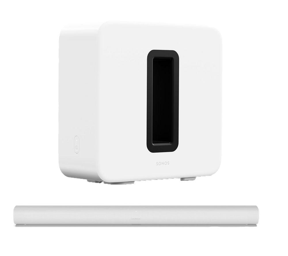 Sonos Arc Sound Bar & SUB (Gen 3) Wireless Subwoofer Bundle - White, White