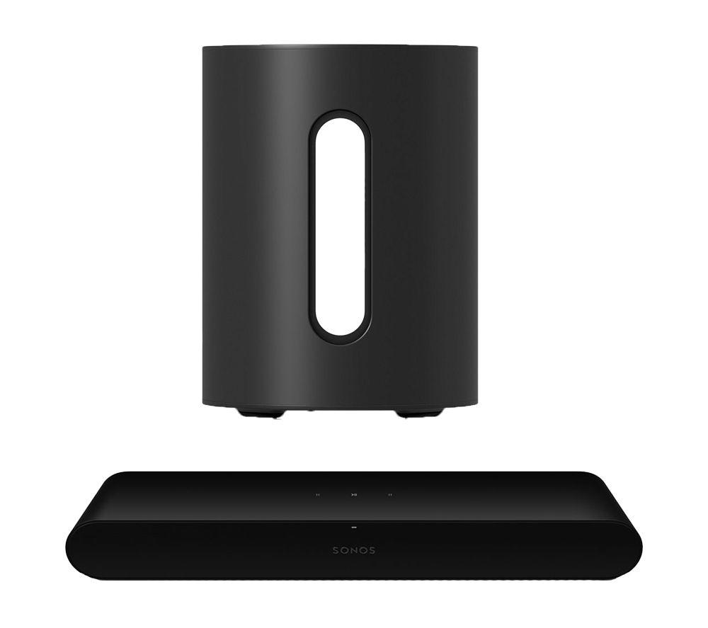 Sonos Ray Compact Sound Bar & SUB Mini Wireless Subwoofer Bundle - Black, Black