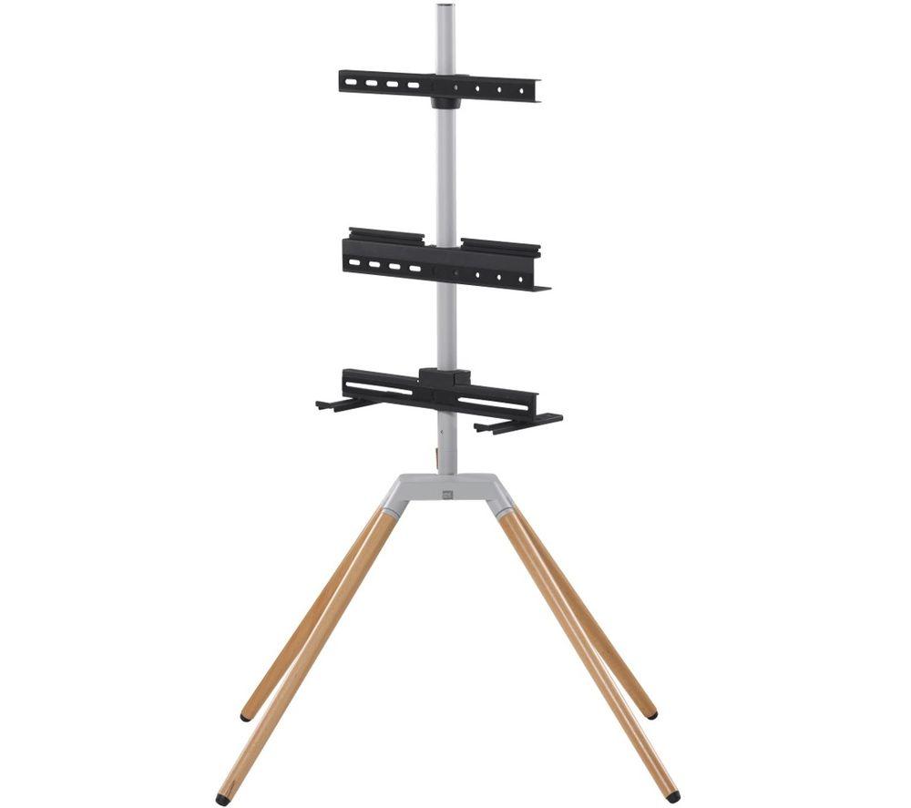 ONE FOR ALL WM 7476 Quadpod 595 mm TV Stand with Bracket - Oak & Silver Grey, Silver/Grey,Brown