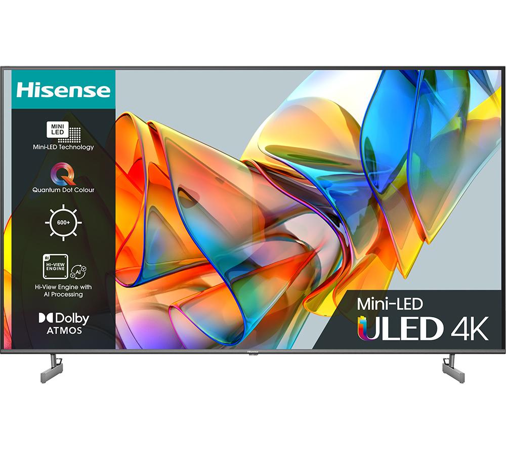 65 HISENSE 65U6KQTUK  Smart 4K Ultra HD HDR Mini-LED TV with Amazon Alexa, Silver/Grey