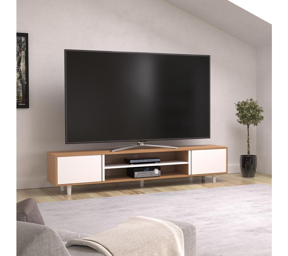 AVF Harbour FS2000HARLWW 2000 mm TV Stand for up to 95" TVs - Light Wood & White image number 4 of 7