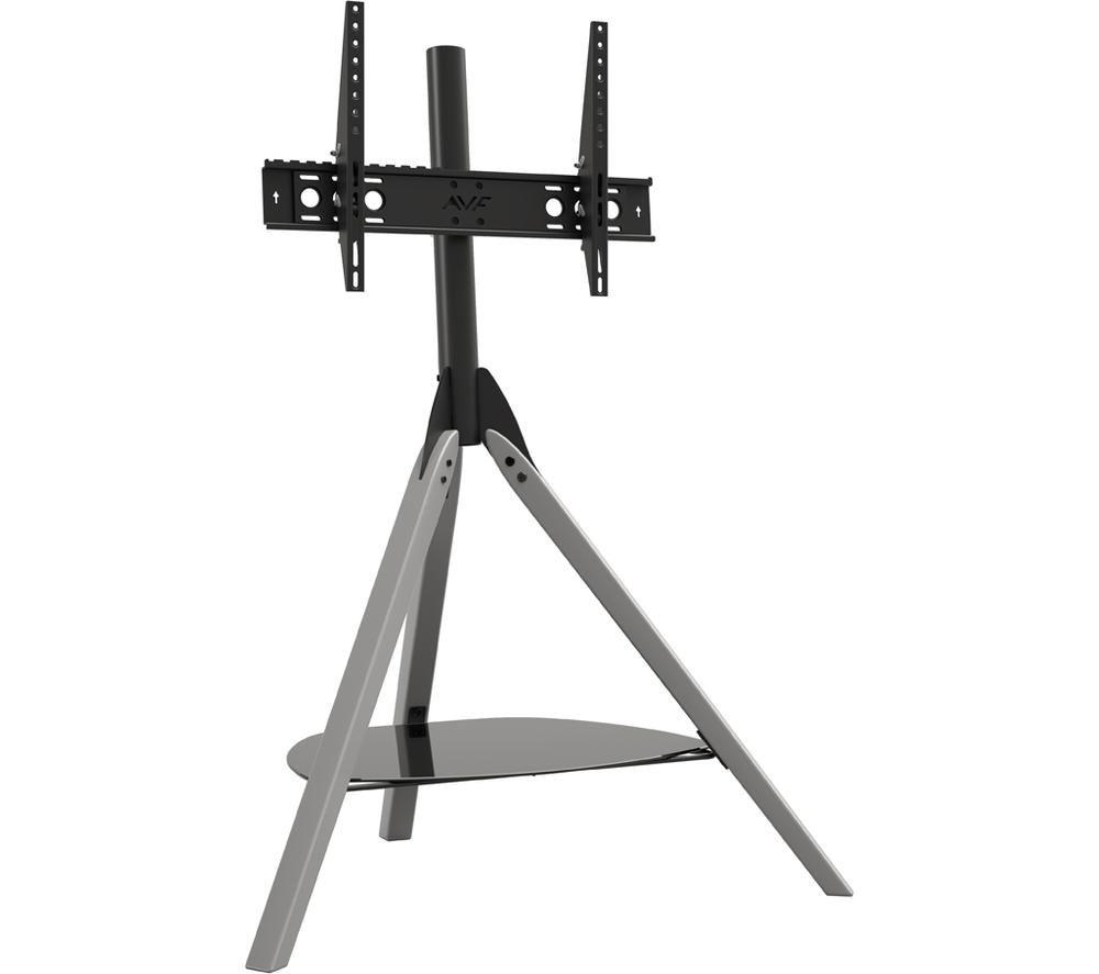 AVF Hoxton TV Floor Stand - Free-standing Tripod TV Unit, Solid Gray Wood Legs, Black Glass Shelf, For TVs 32