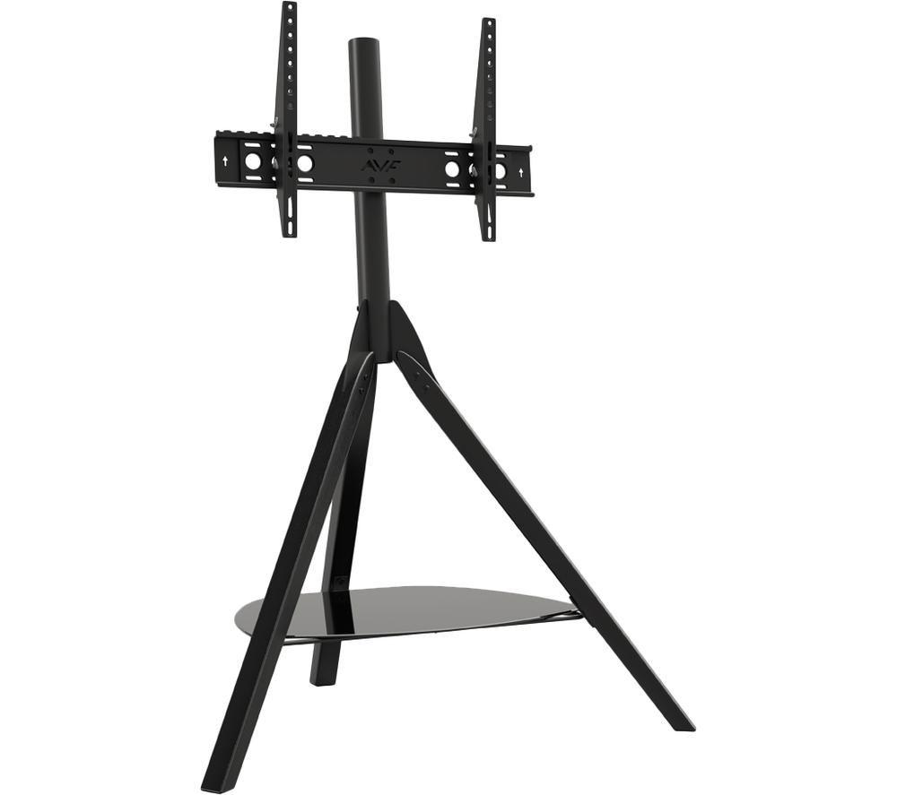 AVF Hoxton TV Floor Stand - Free-standing Tripod TV Unit, Solid Black Wood Legs, Black Glass Shelf, For TVs 32