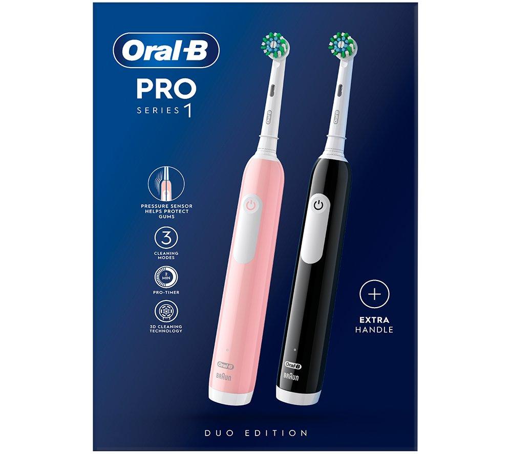 ORAL B Pro 1 Cross Action Electric Toothbrush - Twin Pack, Pink,Black