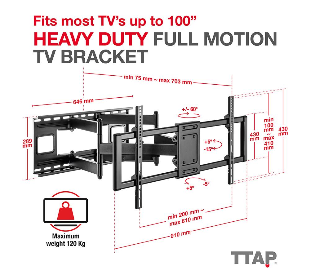 TTAP TTD804DA Full Motion 43-100" TV Bracket image number 5 of 6