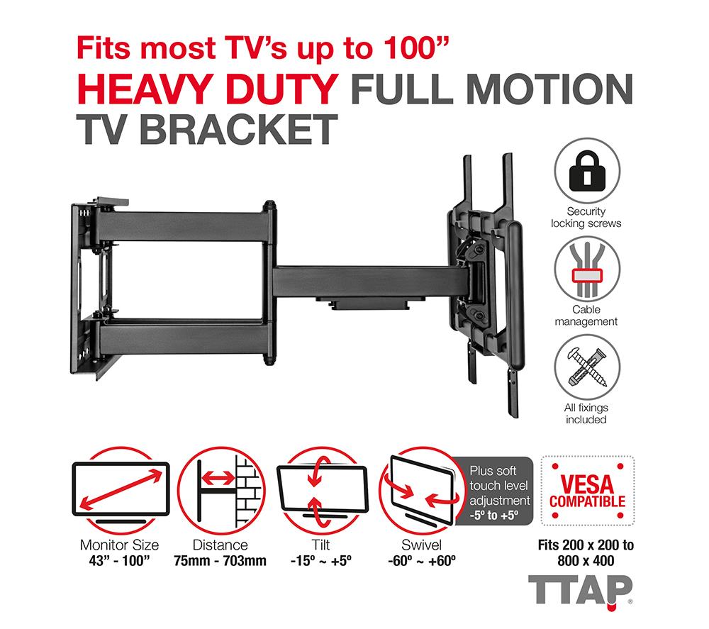 TTAP TTD804DA Full Motion 43-100" TV Bracket image number 6 of 6