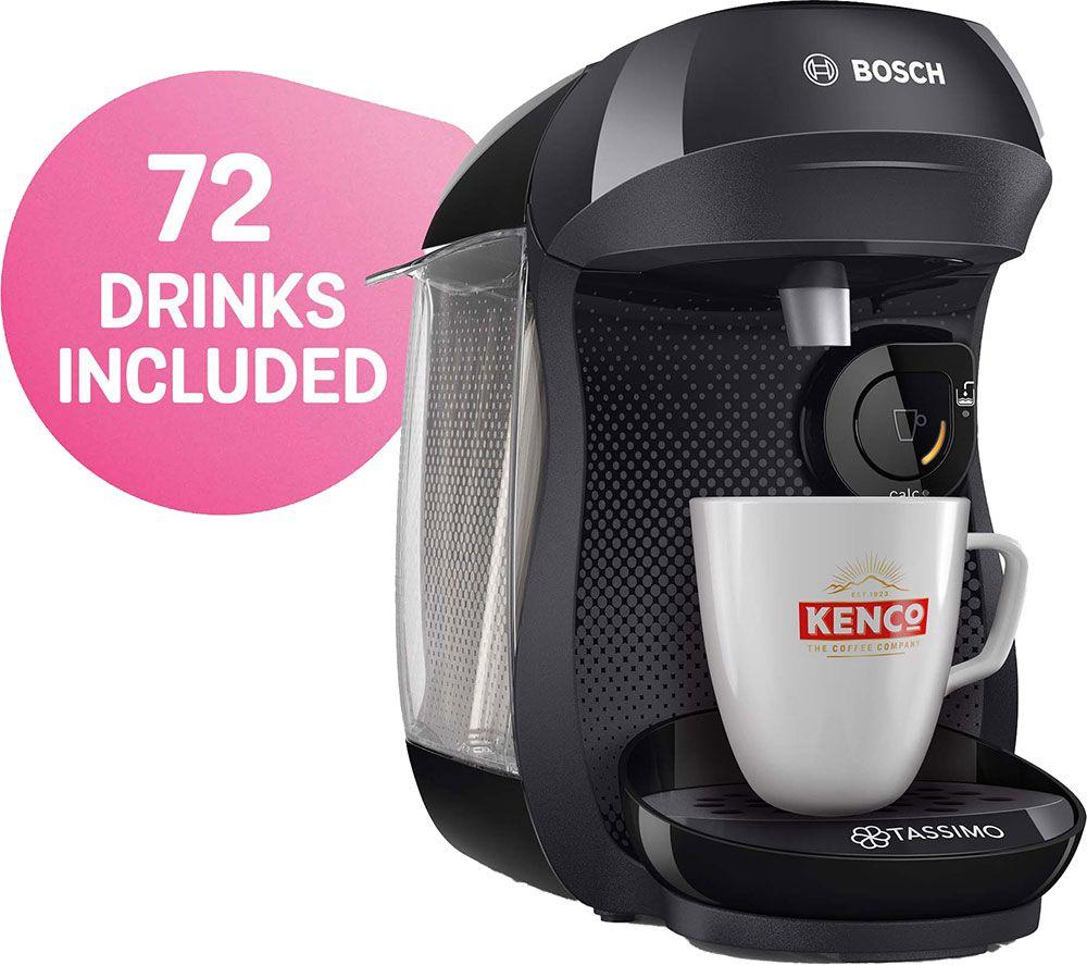 Buy TASSIMO by Bosch Happy TAS1002GB7 Coffee Machine with Kenco Cadbury drink starter bundle Black Currys