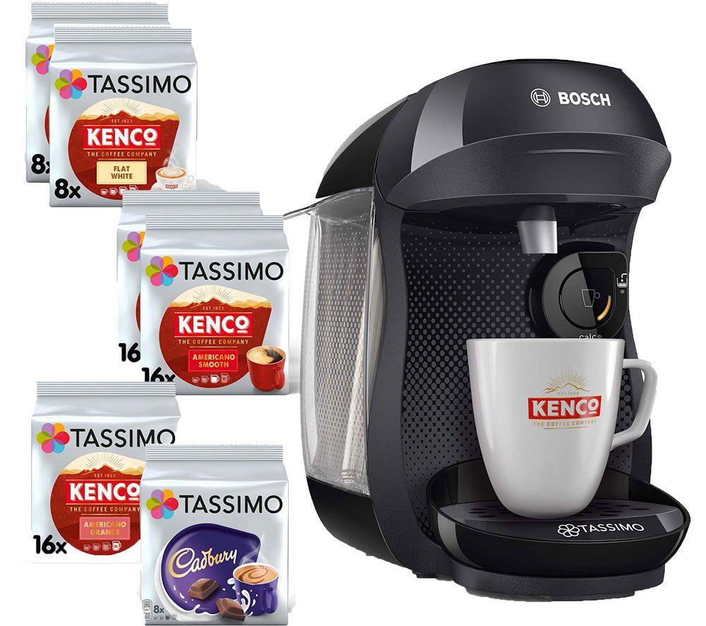 Buy TASSIMO by Bosch Happy TAS1002GB7 Coffee Machine with Kenco Cadbury drink starter bundle Black Currys