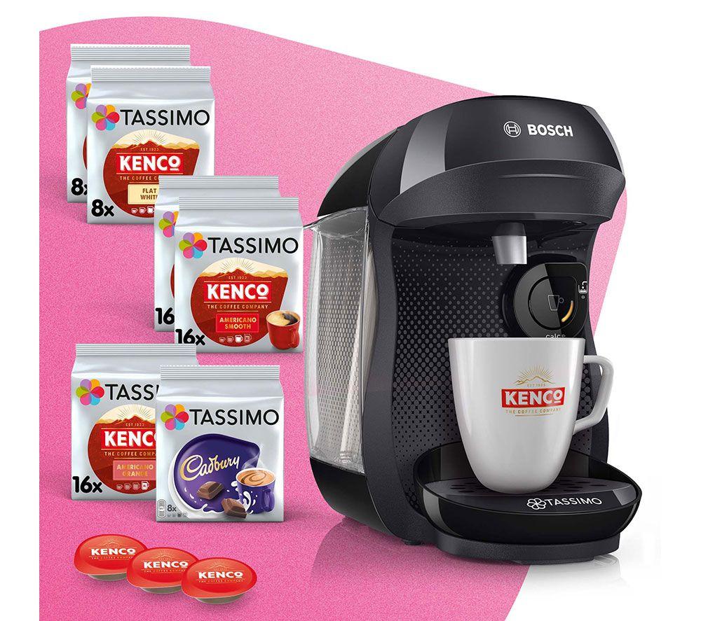 Buy TASSIMO by Bosch Happy TAS1002GB7 Coffee Machine with Kenco Cadbury drink starter bundle Black Currys