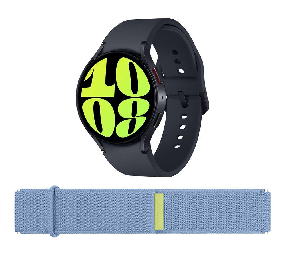 Samsung Galaxy Watch6 5G (Graphite, 44 mm) & Additional Fabric Band (Blue, M/L) Bundle, Black