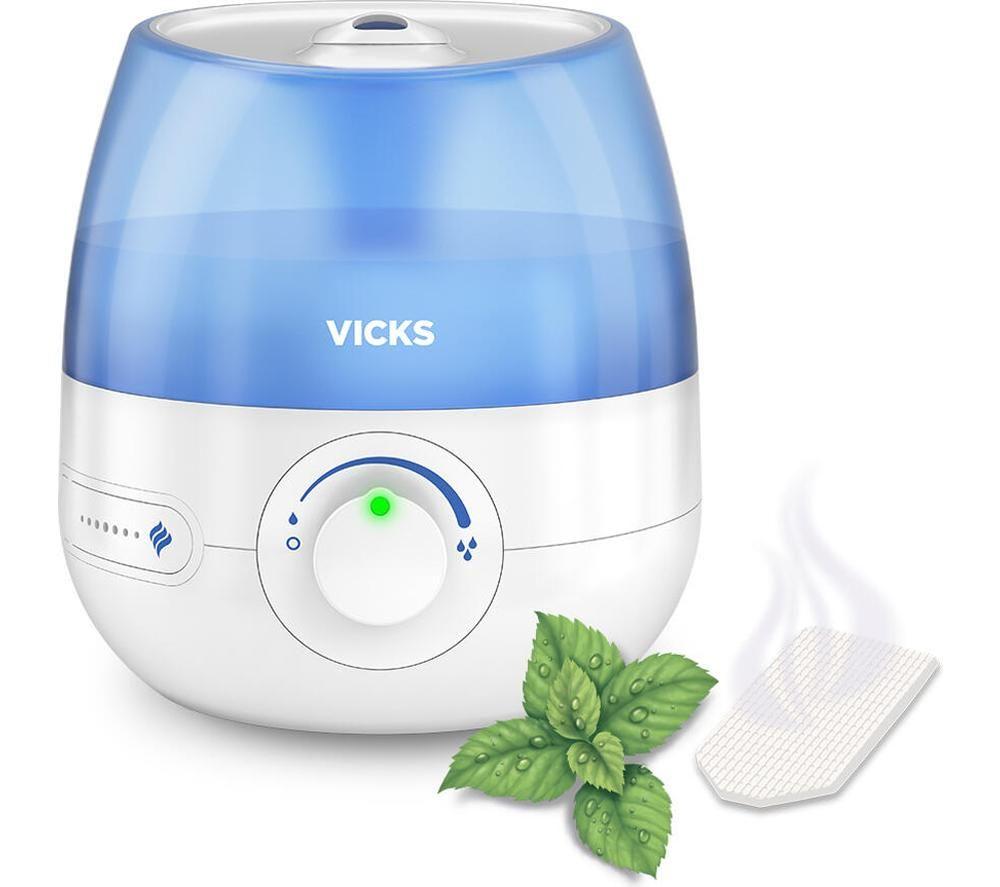VICKS Mini CoolMist Aromatherapy Diffuser & Humidifier - White & Blue image number 9 of 9