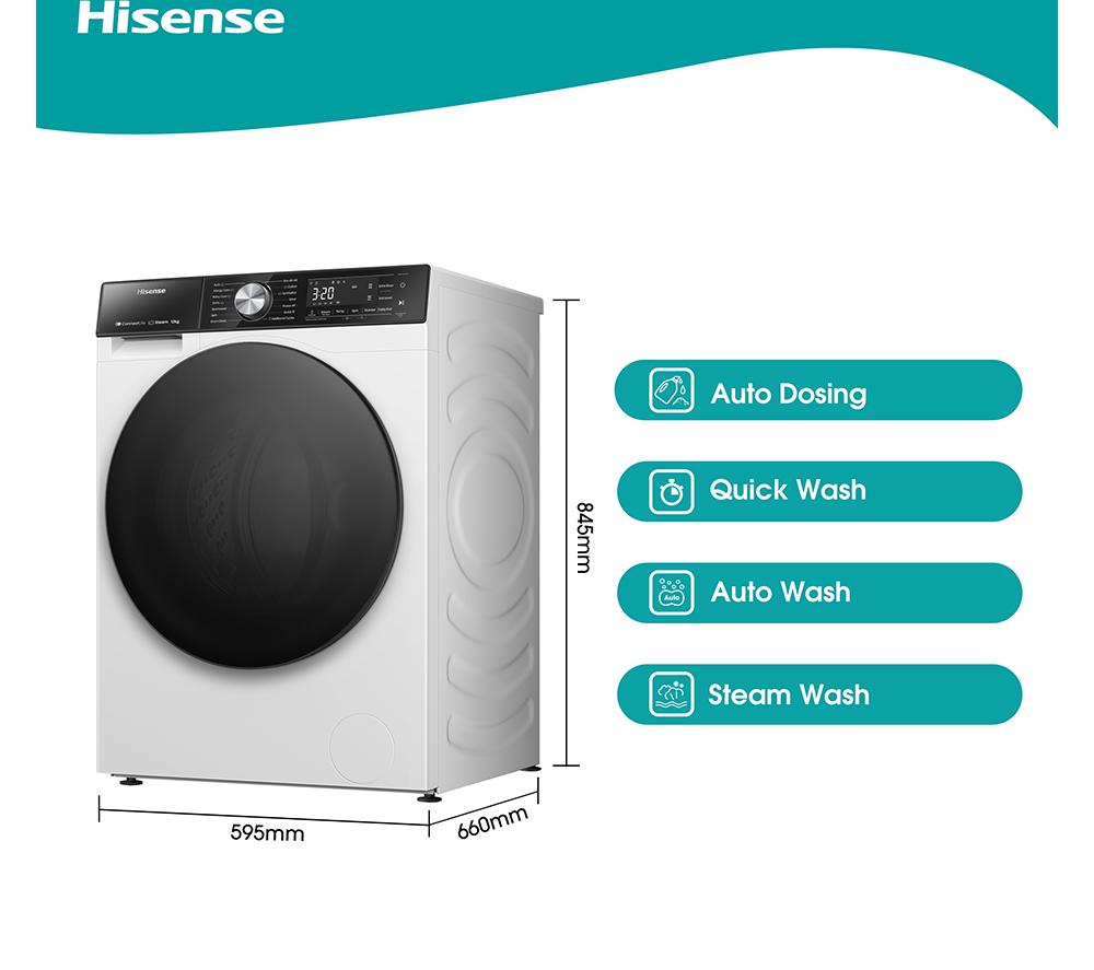 Lave-linge hublot 12kg 1400tr/min, Auto-dosage, Fonction vapeur, Connecté, Série 5S - Hisense WF5S1245BW