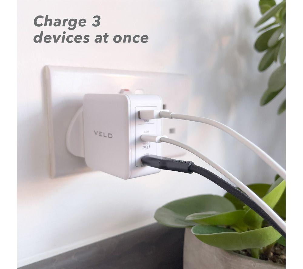 VELD VHG65JW Super-Fast 3-port 65 W USB Wall Charger - White image number 8 of 10