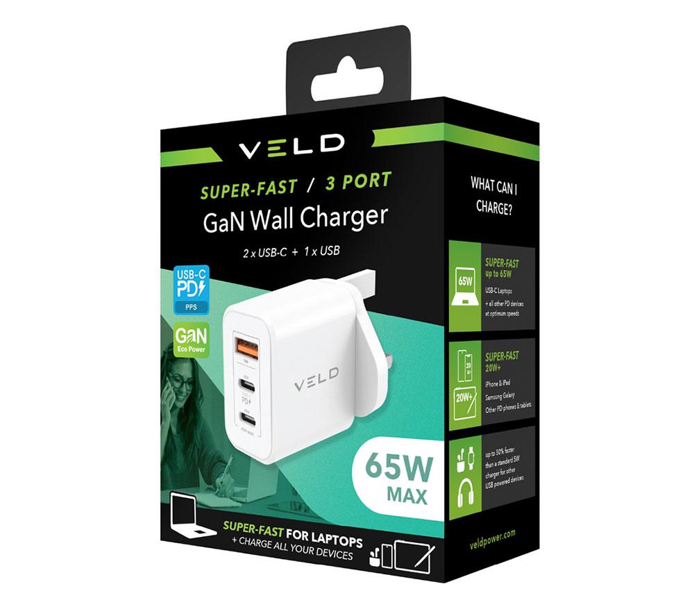 VELD VHG65JW Super-Fast 3-port 65 W USB Wall Charger - White image number 10 of 10