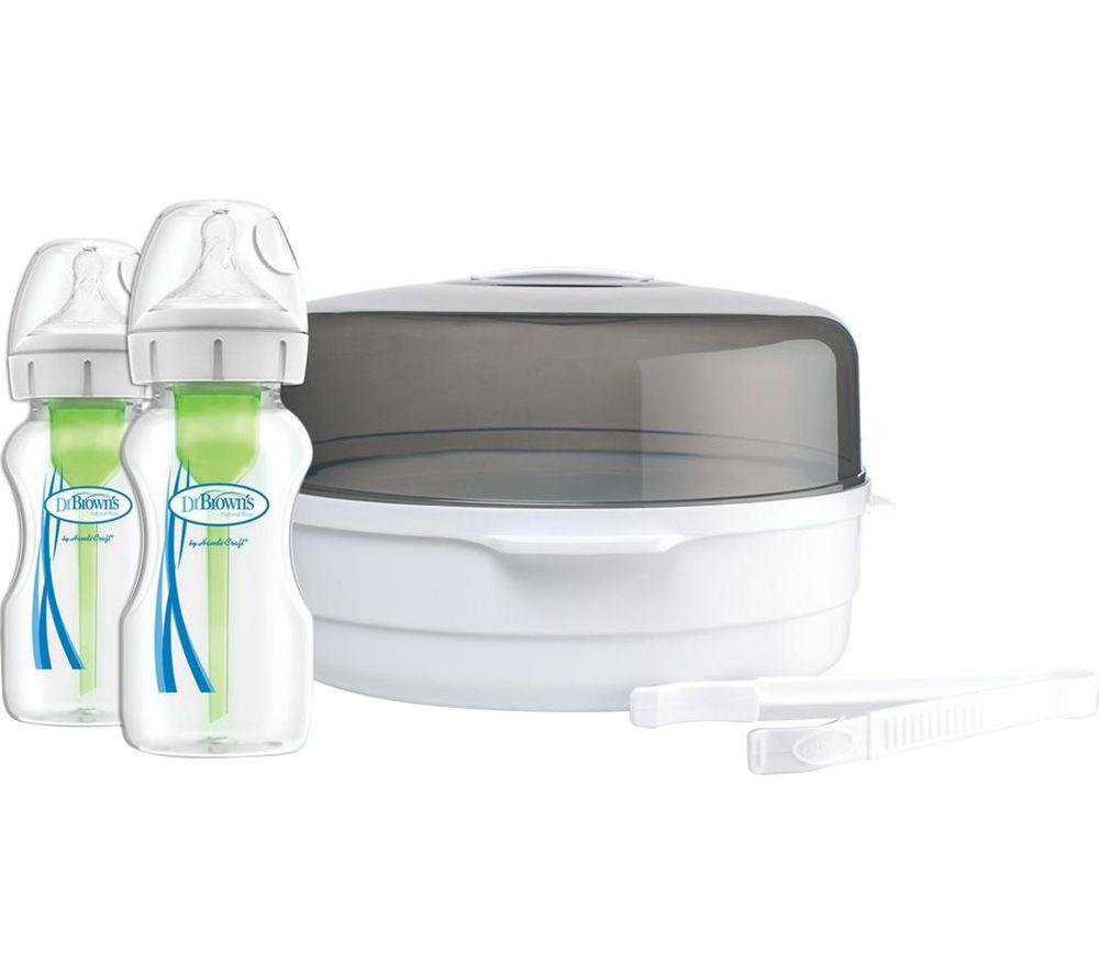 DR BROWN'S Natural Flow Options Anti-Colic Baby Bottles and Microwave Steriliser Set