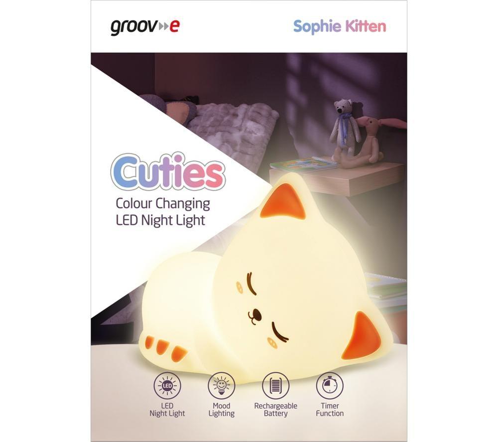 GROOV-E Cuties Sophie Kitten Kids Multicolour Night Light - USB Powered image number 6 of 6