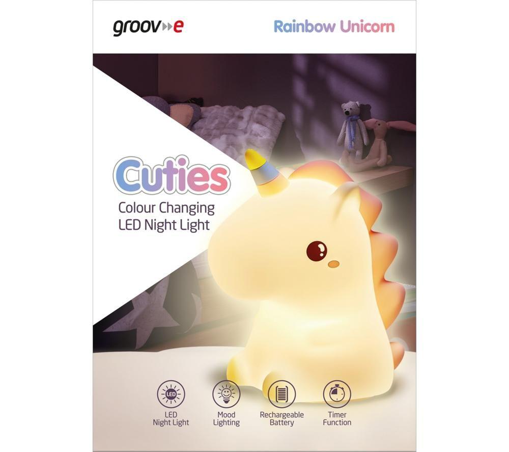 GROOV-E Cuties Rainbow Unicorn Kids Multicolour Night Light - USB Powered image number 6 of 6
