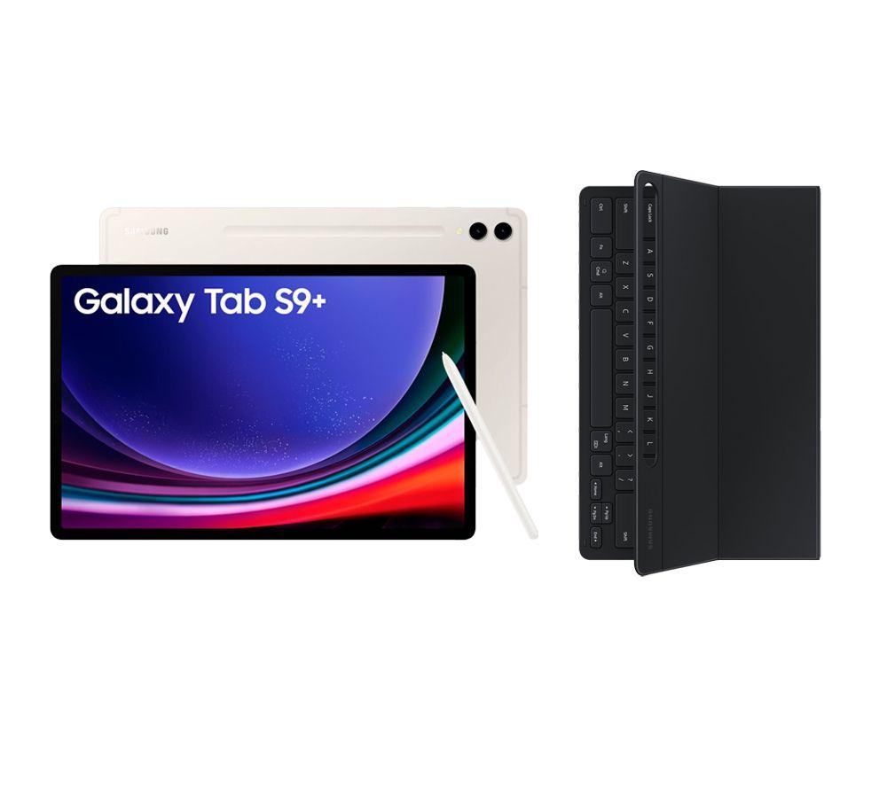 Samsung Galaxy Tab S9 124 Tablet 512 GB Beige  Galaxy Tab S9 Slim Book Cover Keyboard Case Bundle CreamGoldWhite