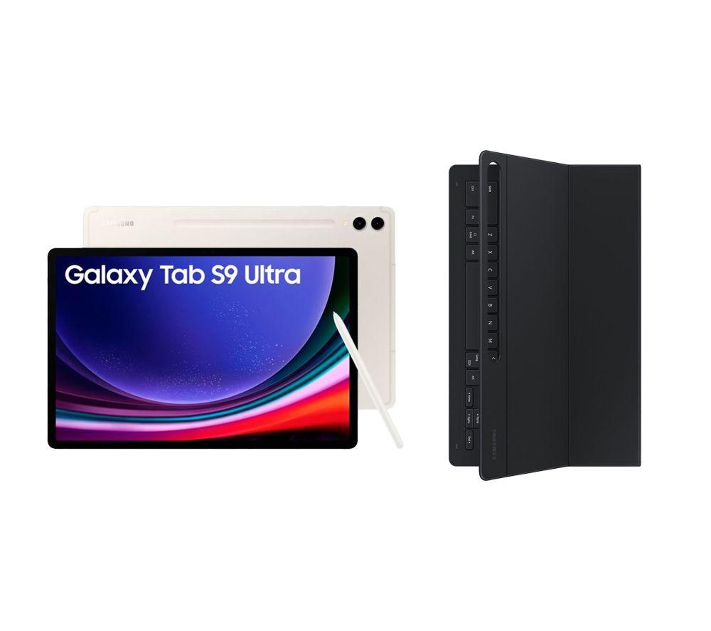 Samsung Galaxy Tab S9 Ultra 14.6" Tablet (512 GB, Beige) & Galaxy Tab S9 Ultra Slim Book Cover Keyboard Case Bundle, Cream