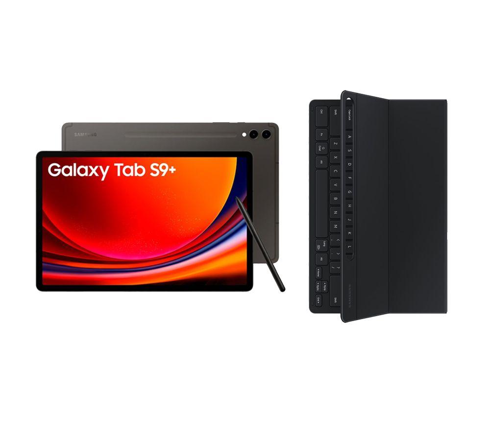 Samsung Galaxy Tab S9+ 12.4 Tablet (256 GB, Graphite) & Galaxy Tab S9+ Slim Book Cover Keyboard Cas
