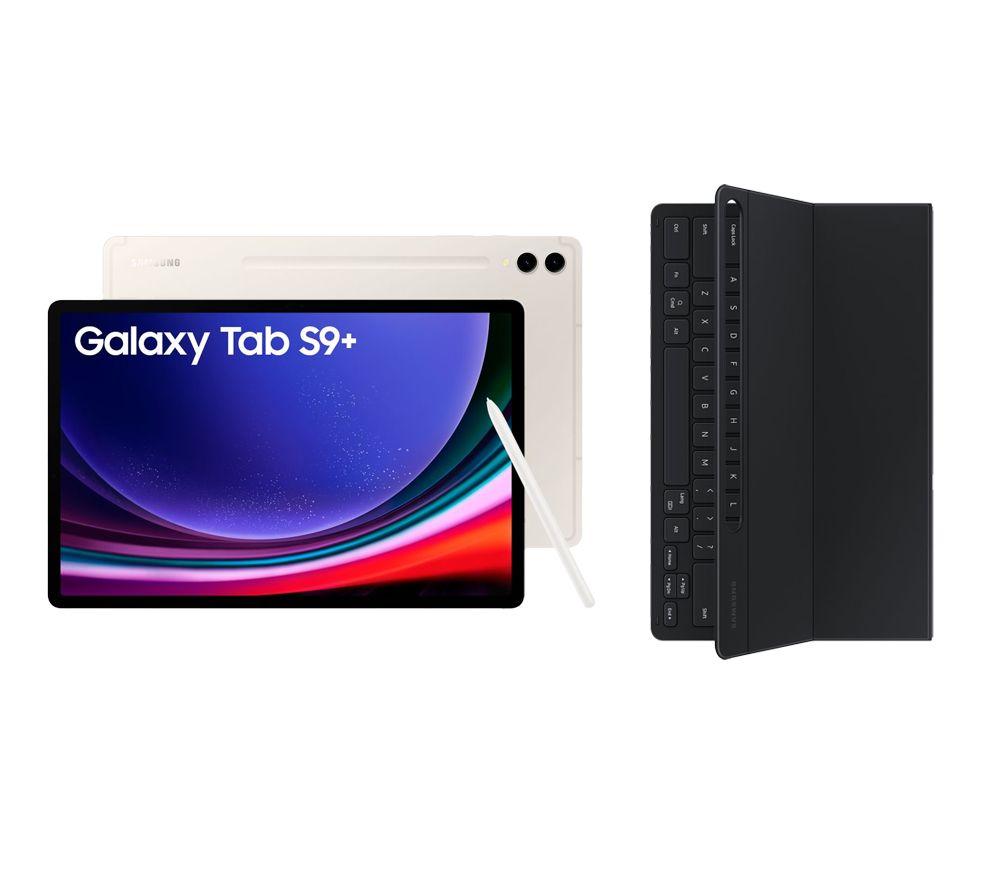 Samsung Galaxy Tab S9+ 12.4 Tablet (256 GB, Beige) & Galaxy Tab S9+ Slim Book Cover Keyboard Case B
