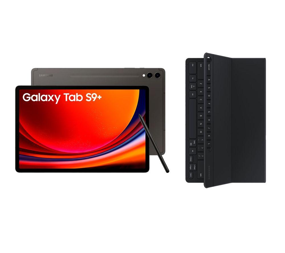 Samsung Galaxy Tab S9+ 12.4 5G Tablet (256 GB, Graphite) & Galaxy Tab S9+ Slim Book Cover Keyboard 