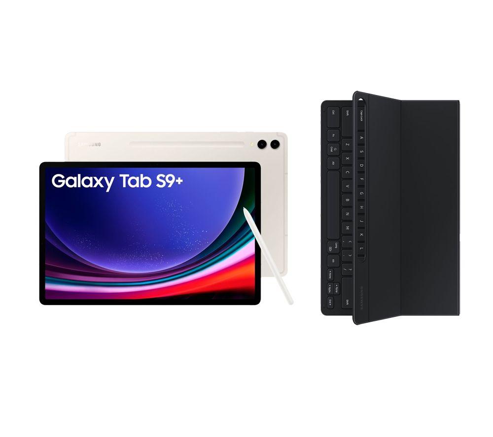 Samsung Galaxy Tab S9+ 12.4 5G Tablet (256 GB, Beige) & Galaxy Tab S9+ Slim Book Cover Keyboard Cas
