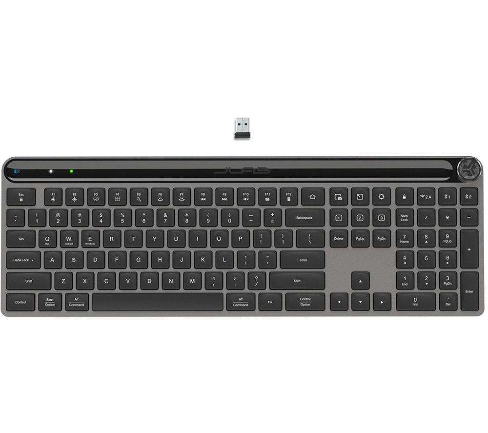 JLab Epic Advanced Wireless Keyboard - Multi Device Backlit Rechargeable Bluetooth Keyboard with 2.4G USB Connectivity, Slim Design Full Size Office Keyboards with Quiet Keys for PC/Laptop/Apple Mac