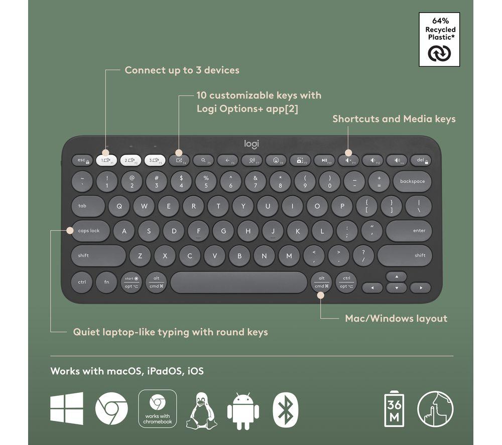 LOGITECH Pebble Keys 2 K380S Wireless Keyboard - Black image number 6 of 11