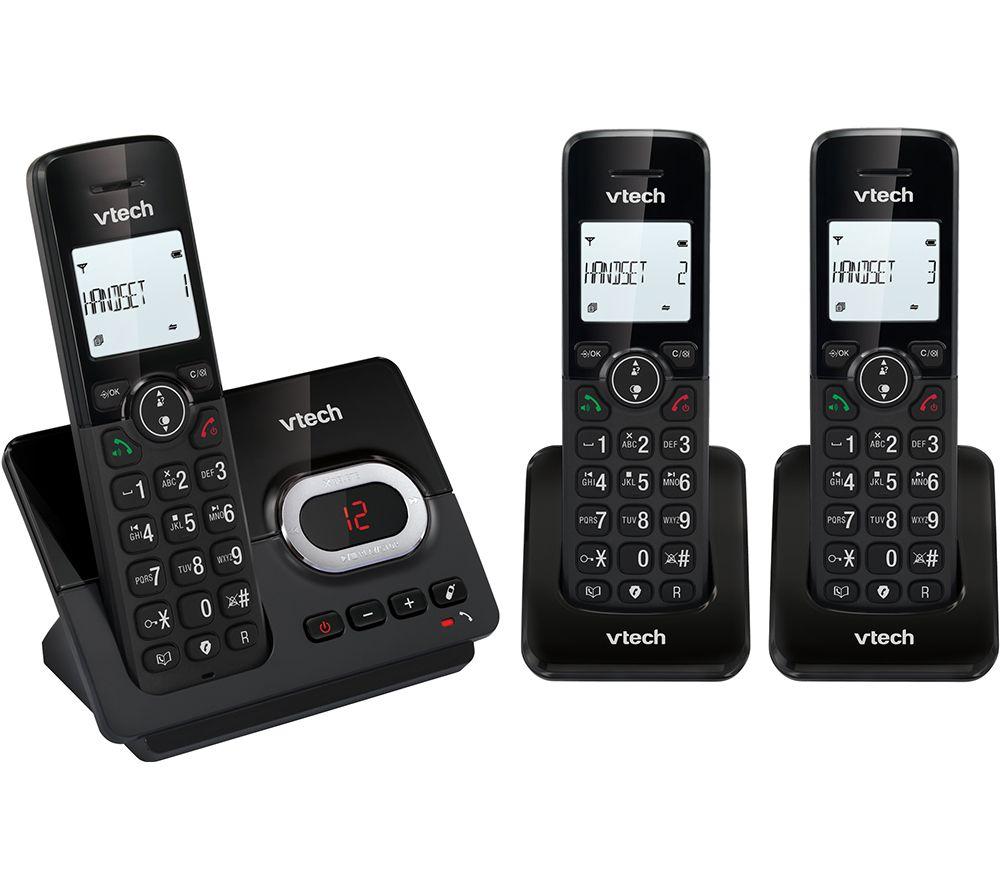 VTECH CS2052 Cordless Phone - Triple Handsets, Black, Black