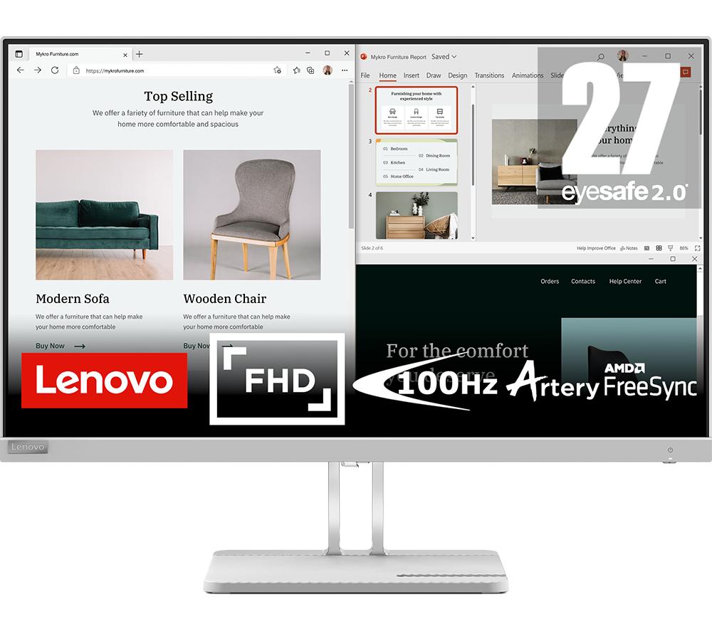 LENOVO L27e-40 Full HD 27 VA LCD Monitor - Grey, Silver/Grey