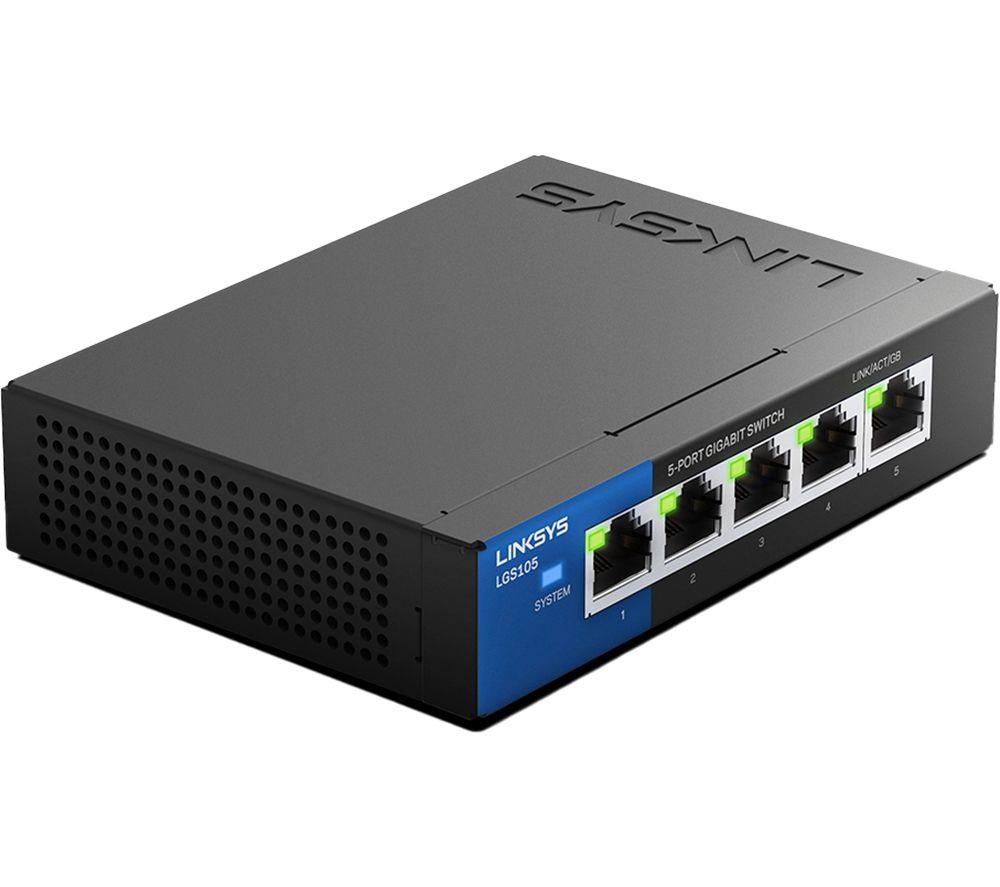 Linksys LGS105 5 Port Gigabit Unmanaged Network Switch - Home / Office Ethernet Switch Hub with Metal Housing - Wall Mount or Desktop Ethernet Splitter, Easy Plug & Play Connection