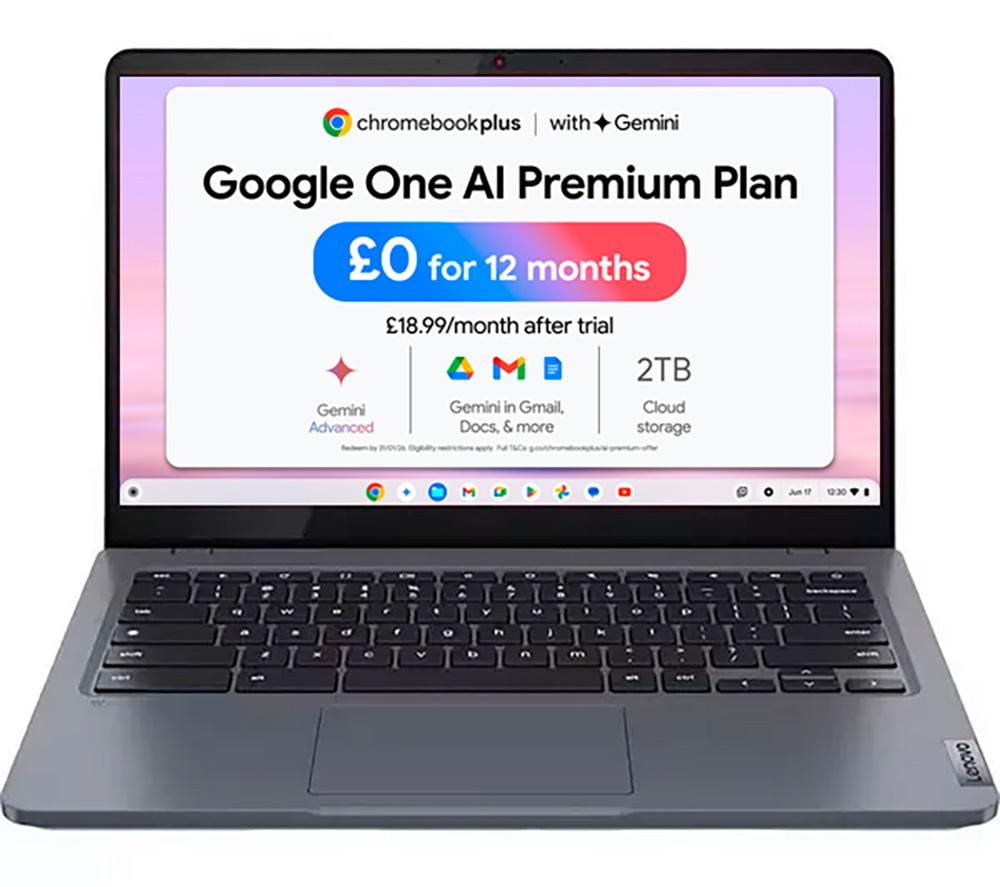 LENOVO IdeaPad Slim 3i 14" Chromebook Plus - Intel®Core i3, 256 GB eMMC, Grey, Silver/Grey