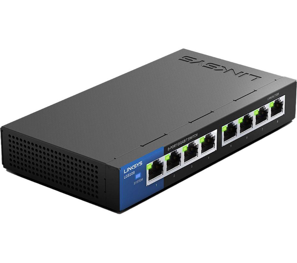 Linksys LGS108 8 Port Gigabit Unmanaged Network Switch - Home & Office Ethernet Switch Hub with Metal Housing - Wall Mount or Desktop Ethernet Splitter, Easy Plug & Play Connection