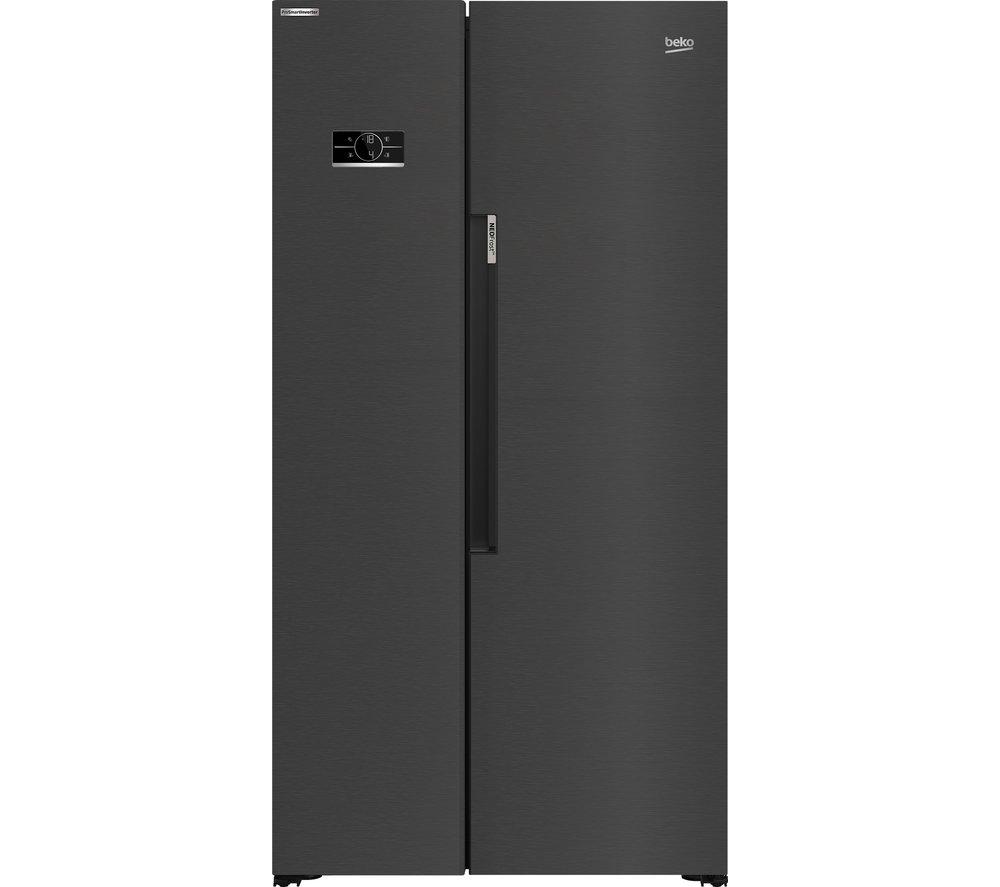 BEKO HarvestFresh ASL1442VPZ American-Style Fridge Freezer – Black Steel, Black,Silver/Grey