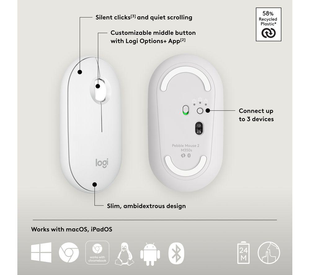 LOGITECH Pebble 2 M350S Wireless Optical Mouse - Offwhite image number 6 of 10