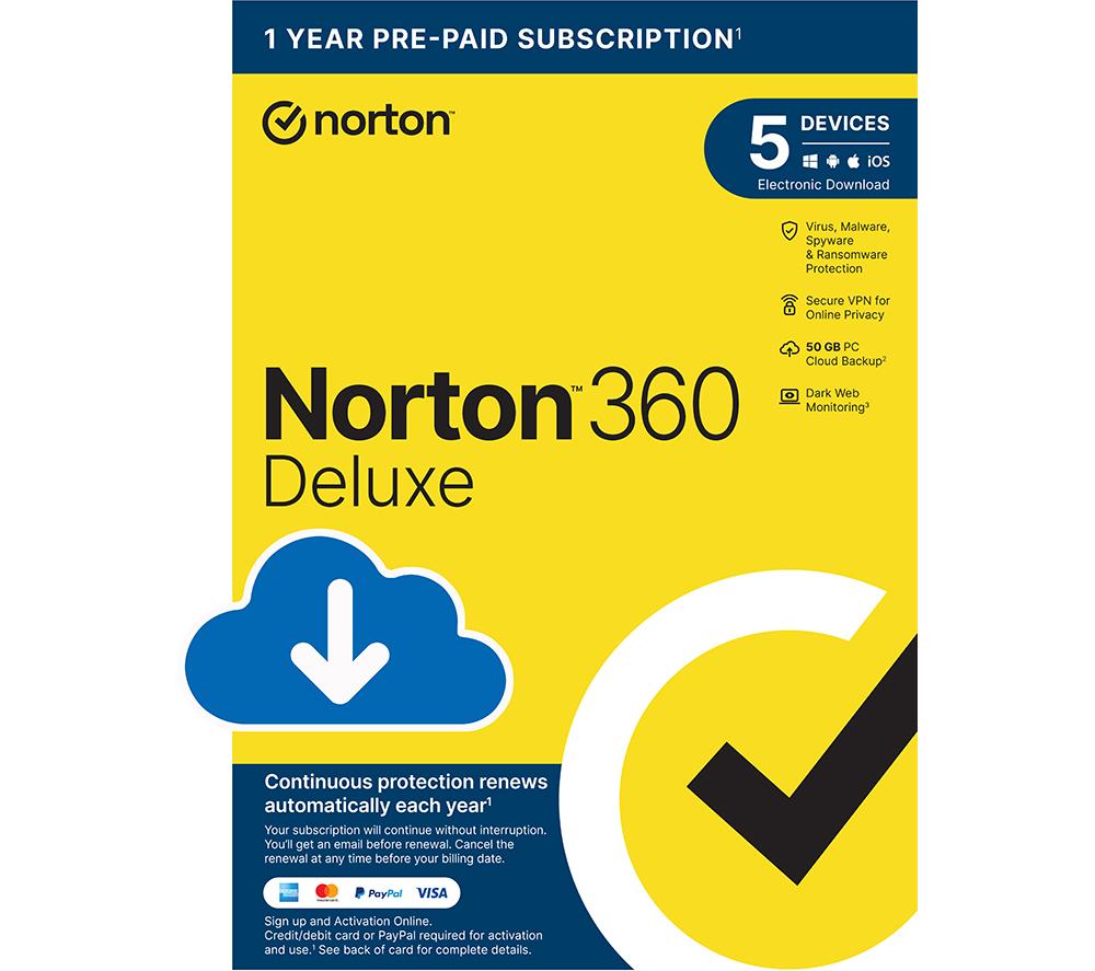 Norton 360 Deluxe - 1 Year For 5 Devices, Download