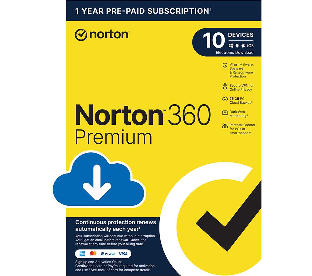 NORTON 360 Premium - 1 year for 10 devices, Download