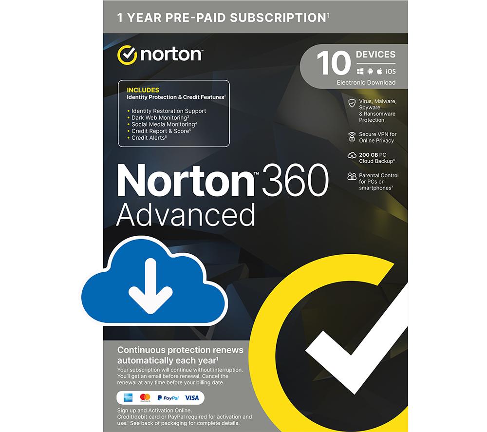 NORTON 360 Advanced - 1 year for 10 devices, Download