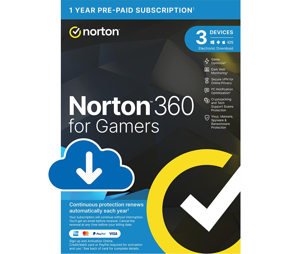 NORTON 360 for Gamers - 1 year for 3 devices, Download