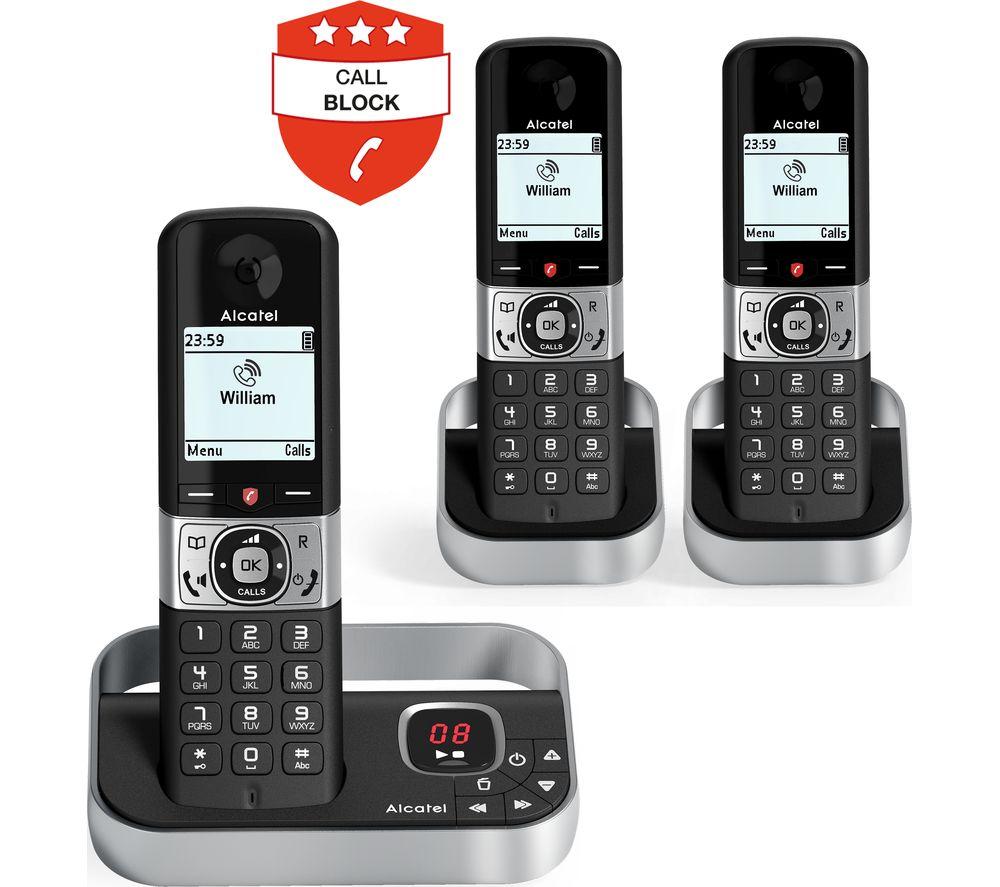 ALCATEL F890 Voice TAM Cordless Phone - Triple Handsets, Black & Silver, Black,Silver/Grey