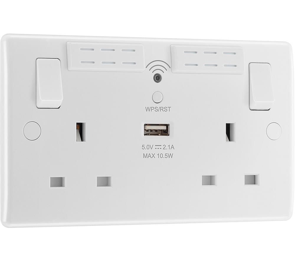 BG ELECTRICAL 822UWR Double Wall Socket with WiFi Extender & USB - White
