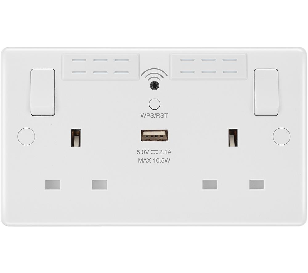 BG ELECTRICAL 822UWR Double Wall Socket with WiFi Extender & USB - White image number 2 of 8